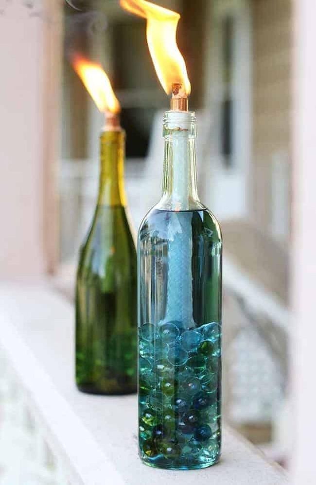 Recycled Wine Bottle Torches
