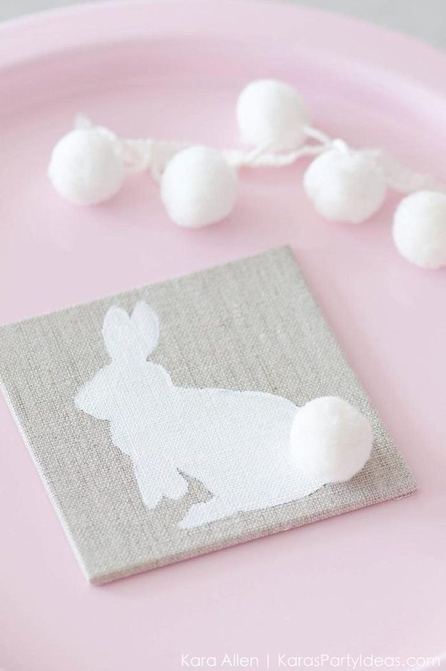 White Fabric Bunnies With Pom-Pom Tails