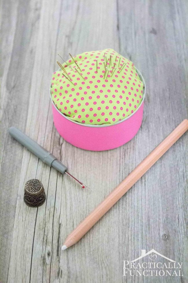 Fabric-Covered Tin Pincushion
