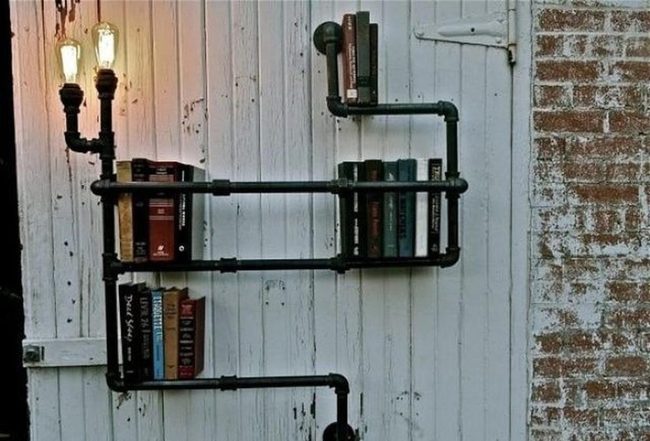 Black Pipe Shelves White Wood Books