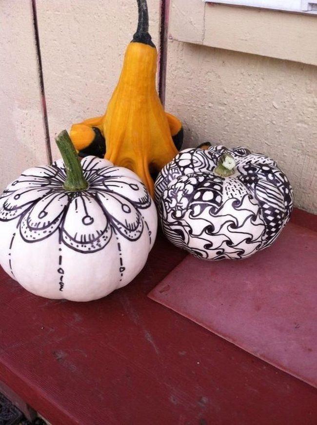 Doodled Pumpkins Red Bench
