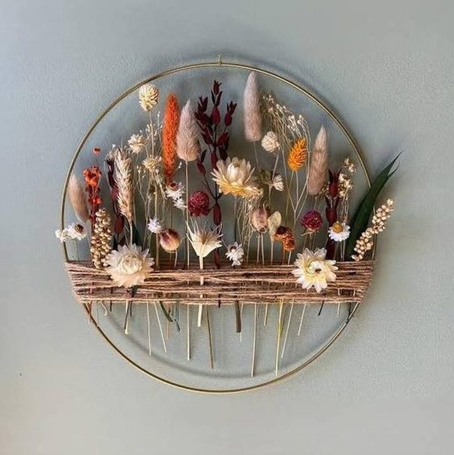 Dried Wildflowers In Metal Circles