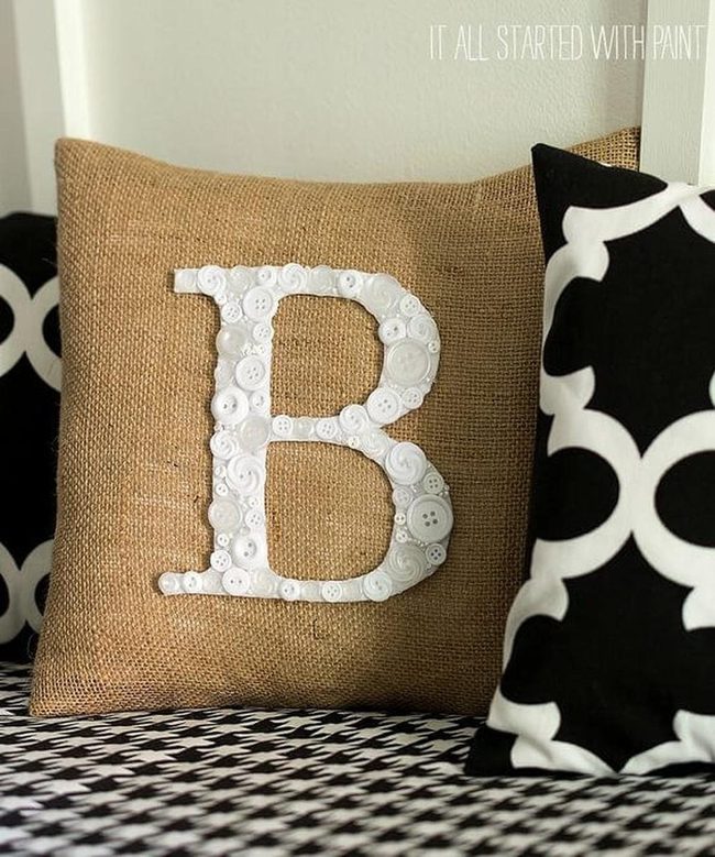 Burlap Letters With Pearl Buttons