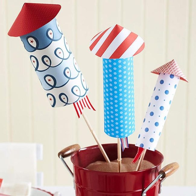 Striped Paper Rockets Red Bucket