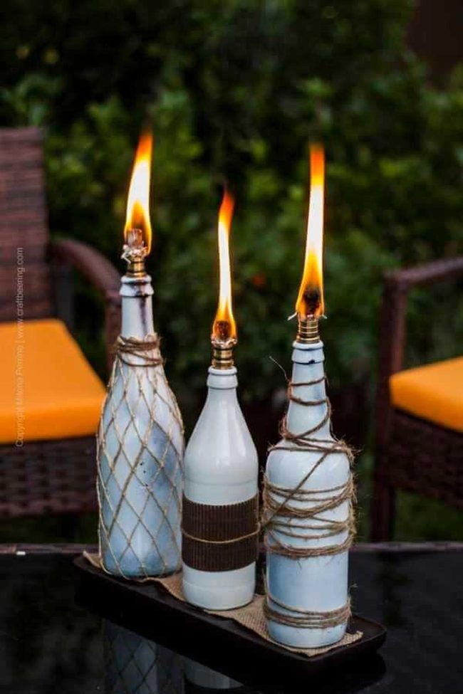 Glowing Wine Bottle Torches