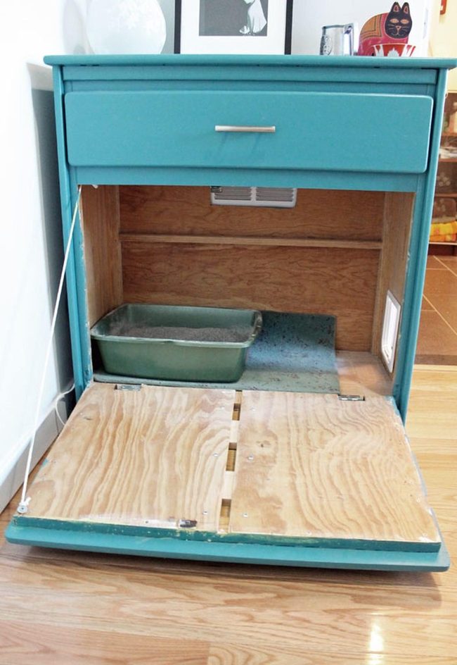Teal Cat Box Cabinet