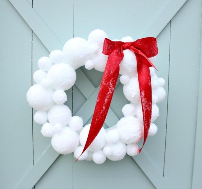 Frosted White Balls, Red Bow