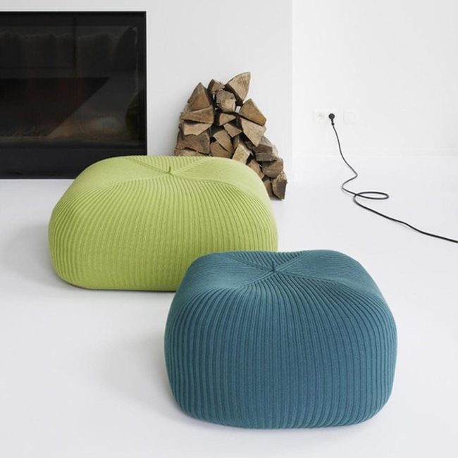 Green And Blue Knitted Poufs