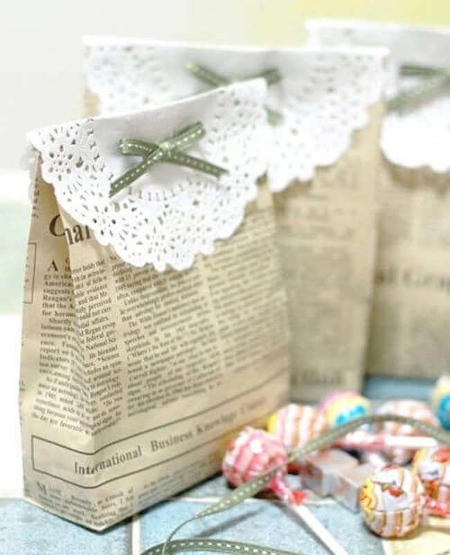 Faded Newsprint Lace Pouches