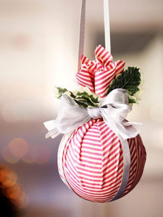 Red Striped Ornament Silver Ribbon