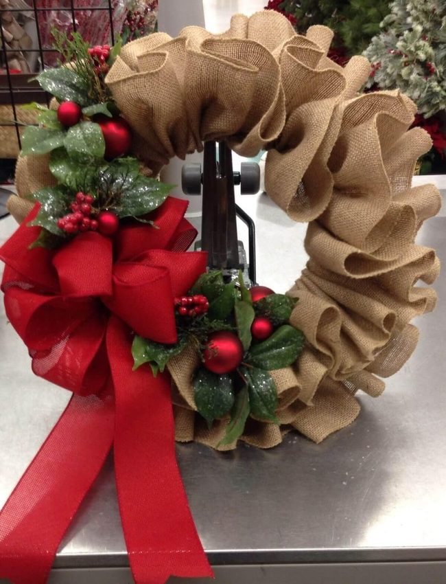 Red Ribbon Burlap Wreath