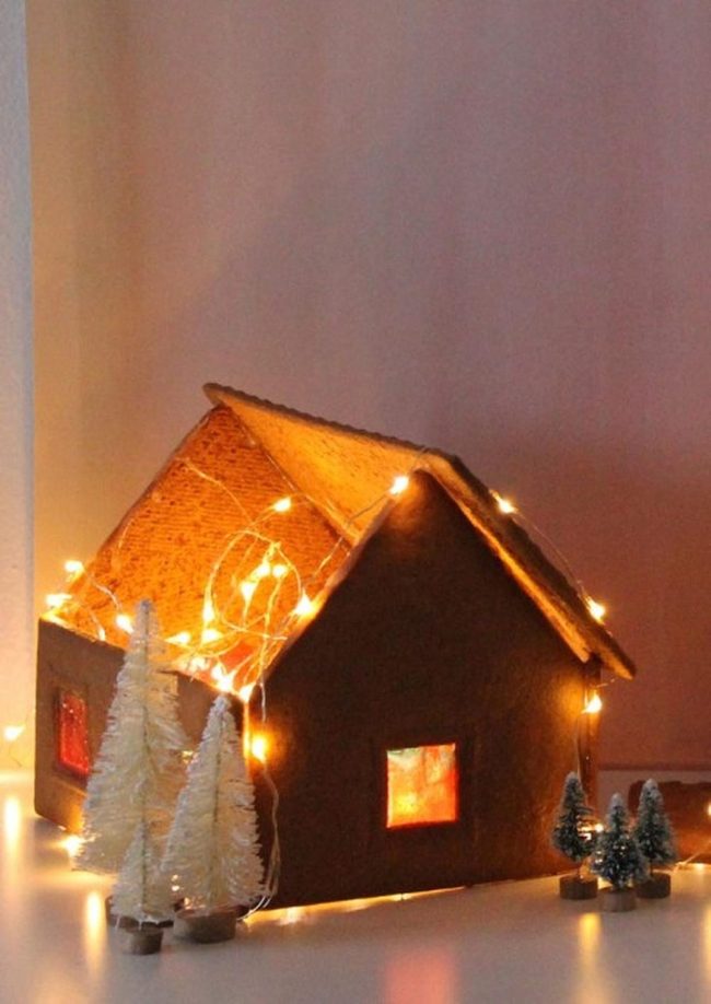 Glowing Brown House Winter Display