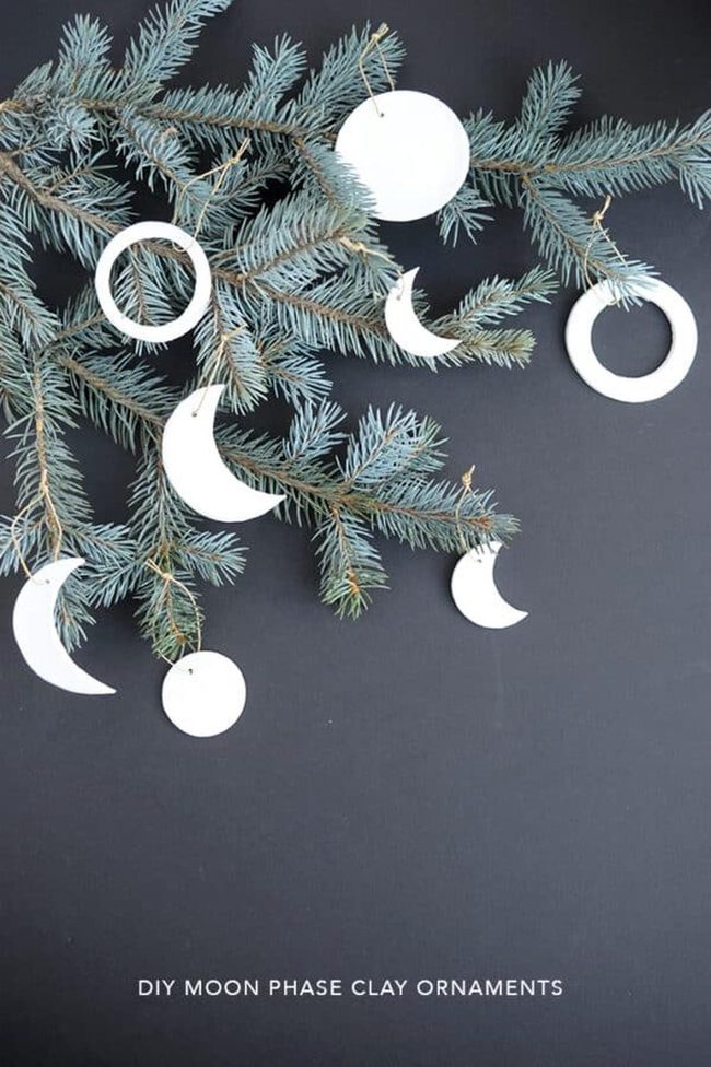 White Moon Phase Clay Ornaments