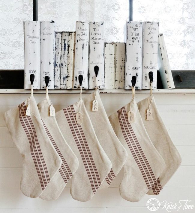 Weathered White Books Red Stockings
