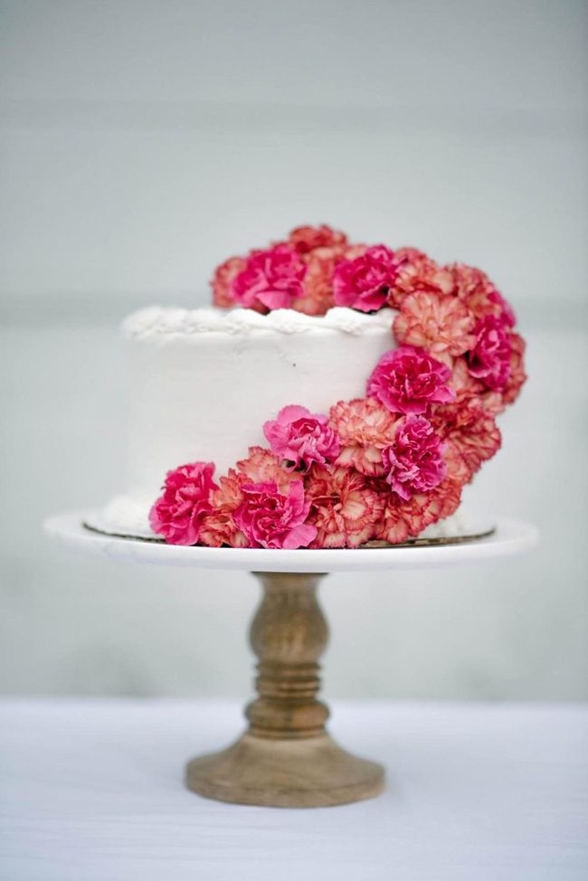 White Frosting Cascading Peach Florals
