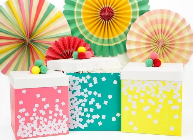 Colorful Gift Boxes Pink Teal Yellow