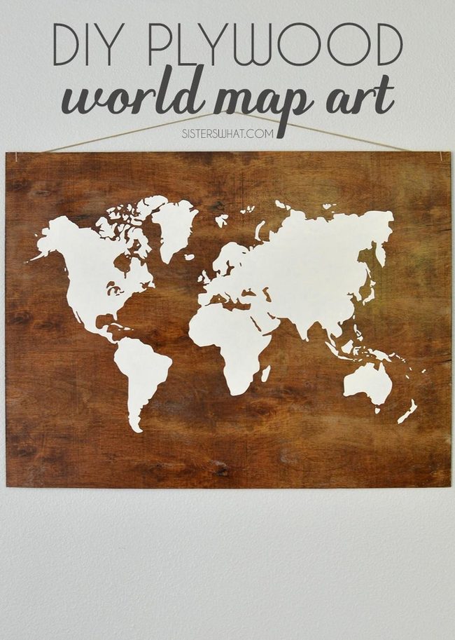 White Continents Brown Wood Map