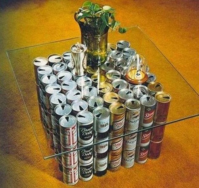 Stacked Cans Glass Top