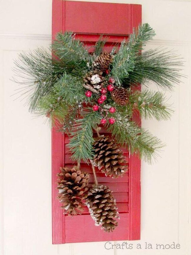 Red Shutters With Natural Greenery