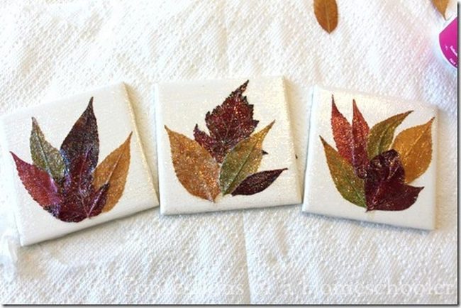 Glossy Leaf Triptych In Autumn Tones