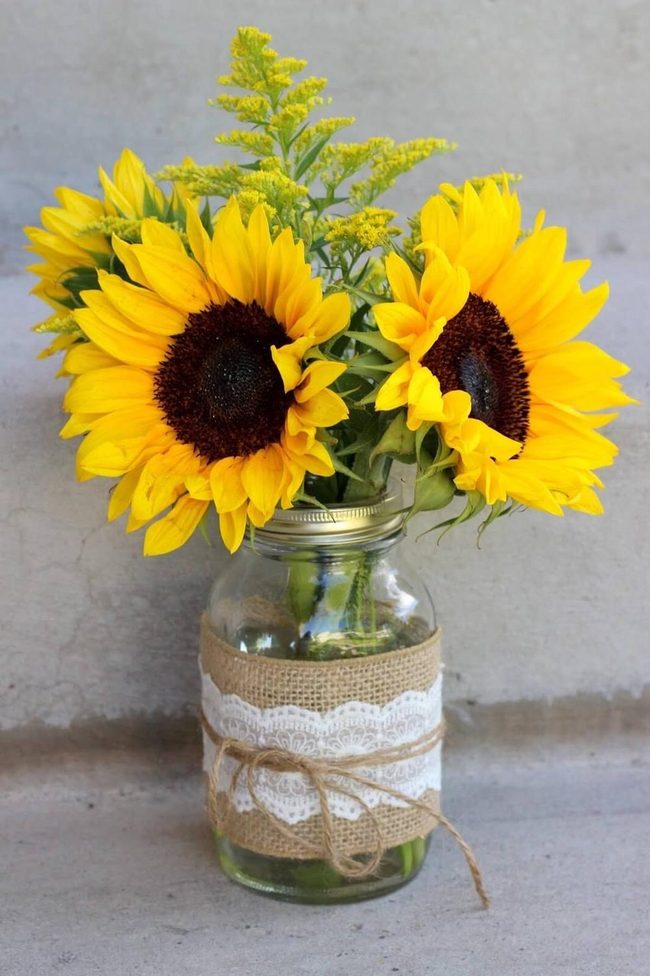 Sunflower Yellow Burlap Lace Jars