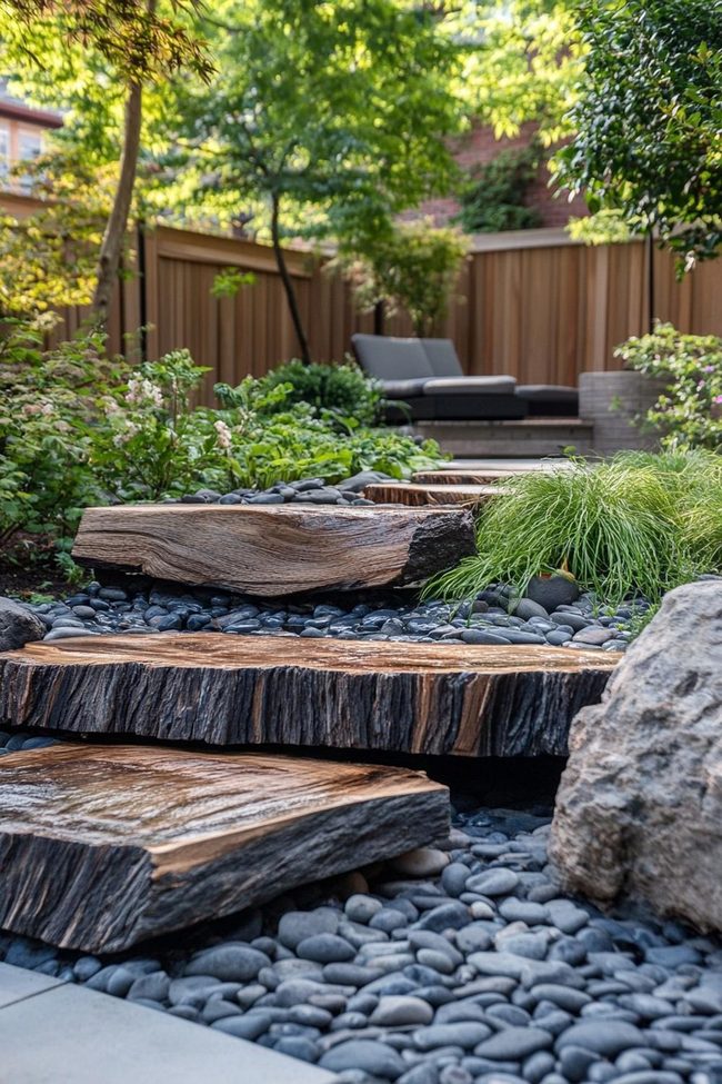 Stone Pathways Meet Natural Wood