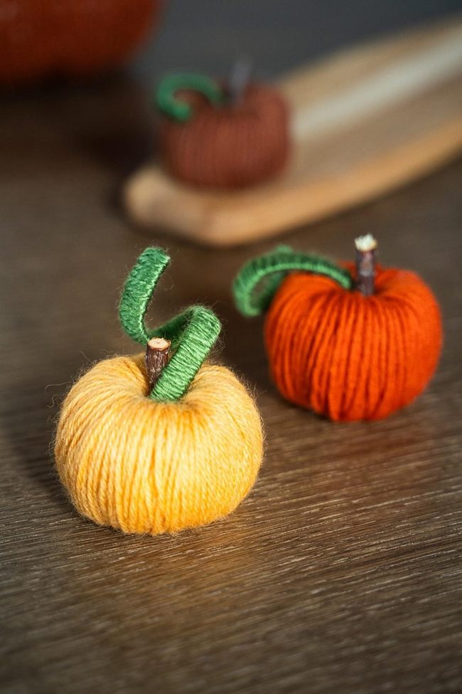 Orange Yarn Pumpkins Diy