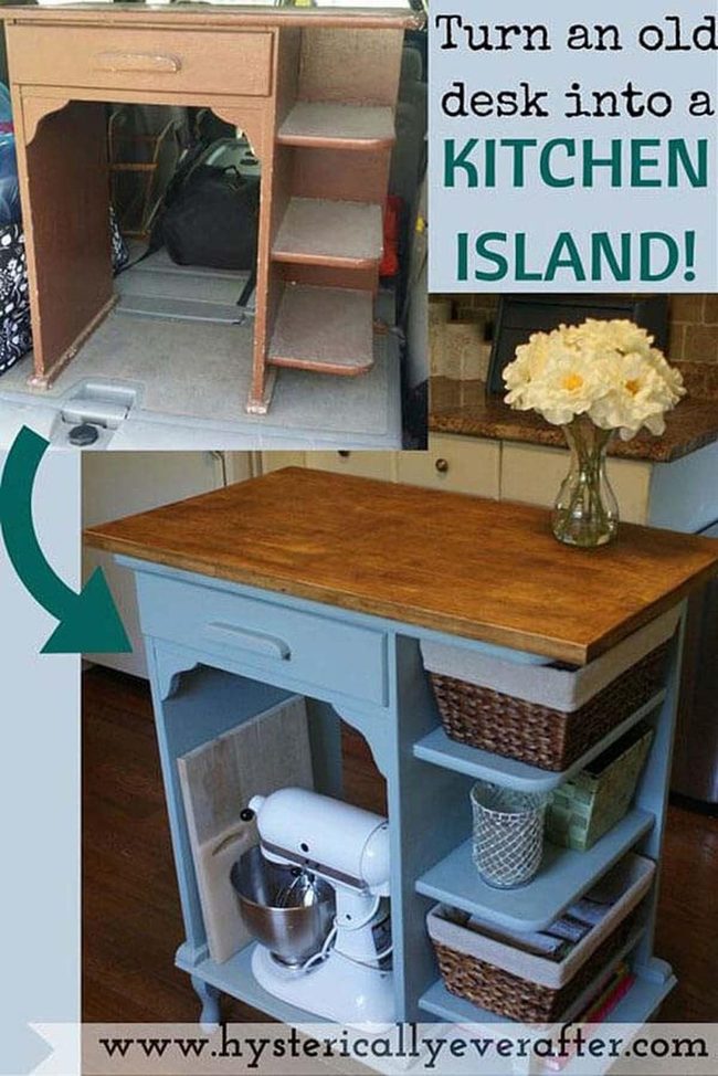 Vintage Desk Into Kitchen Island