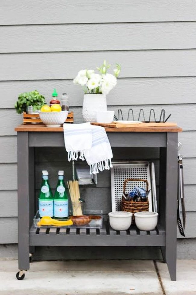 Dark Gray Wood Rolling Cart