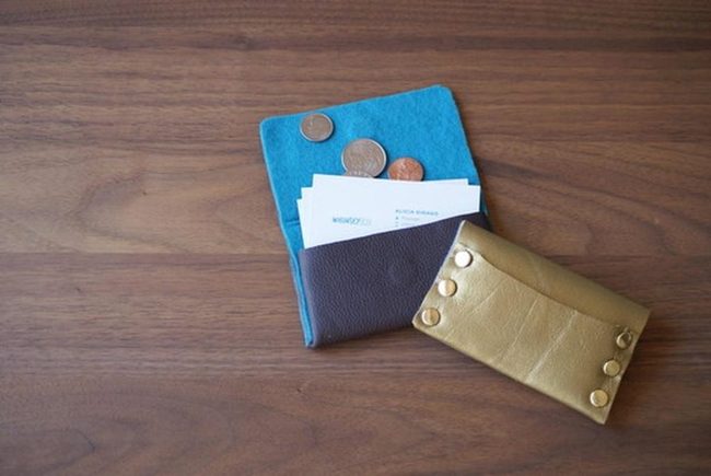 Blue Leather Wallet With Gold Hardware