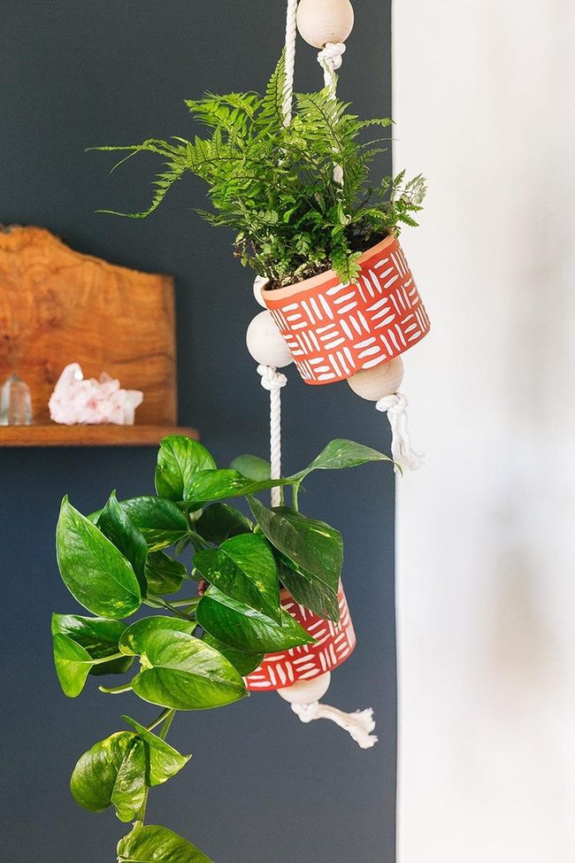 Orange Planters On White Rope