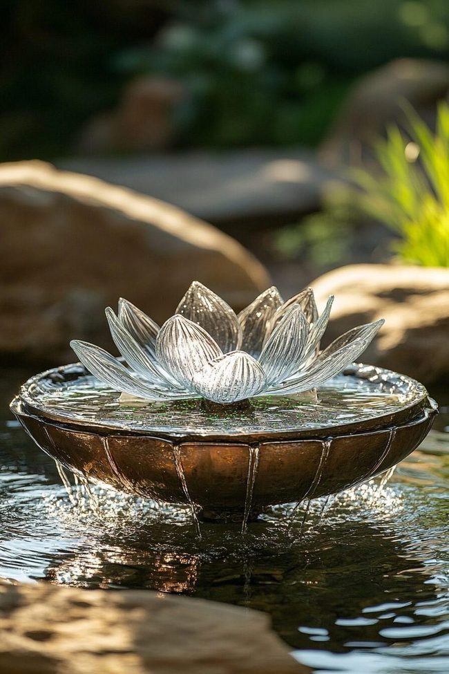 Golden Lotus Fountain With Solar Power