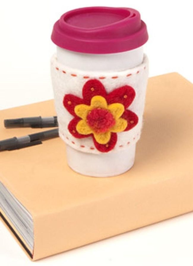 Pink Cup With Felt Flower Sleeve