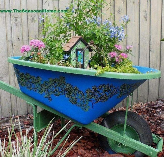 Painted Wheelbarrow Fairy Garden