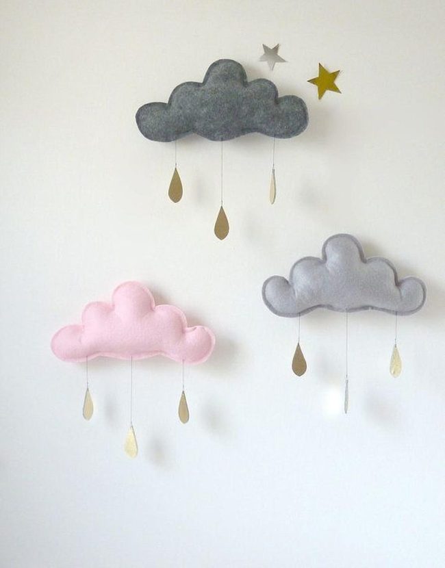 Gray Pink Felt Clouds