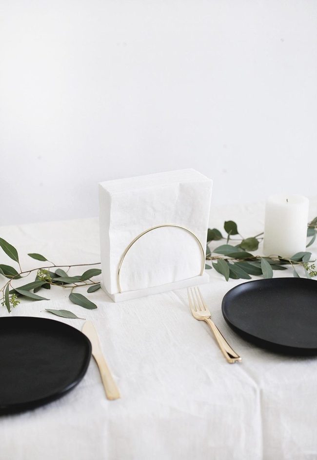 Black Plates, Gold Accents, Green Leaves