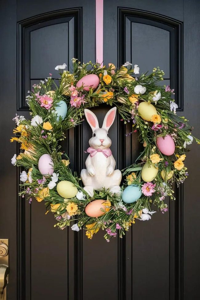 Pastel Eggs And Bunny Wreath