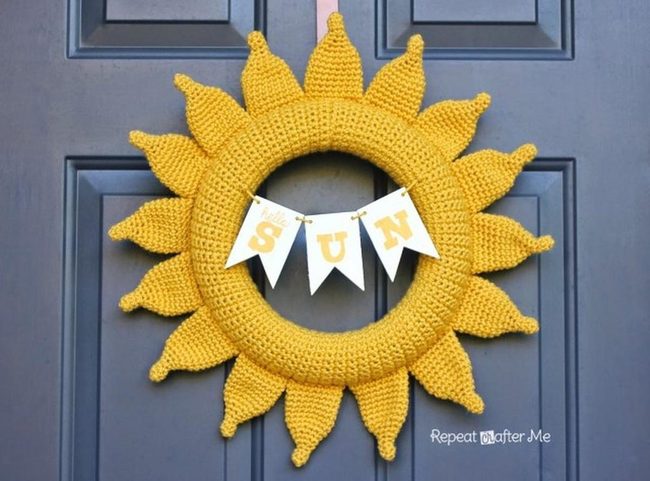 Bright Yellow Knit Sun Wreath