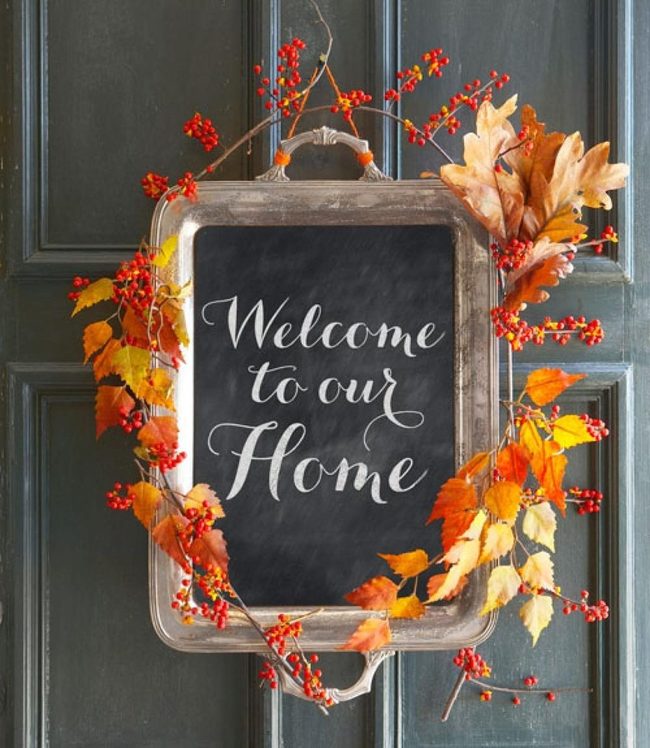 Chalkboard Platter With Autumn Foliage