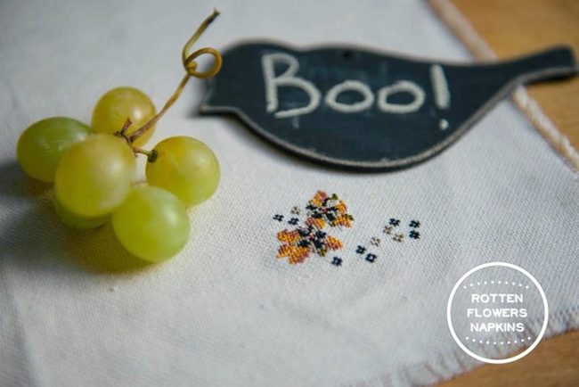 Emerald Grapes, Embroidered Linen