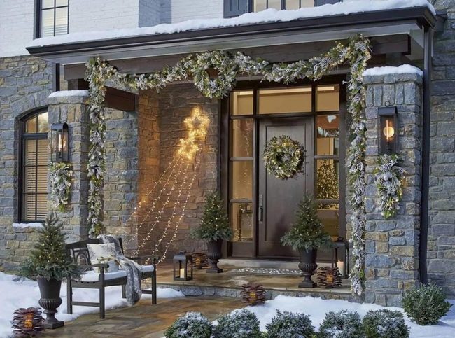 Stone Walls With Festive Garland Lights