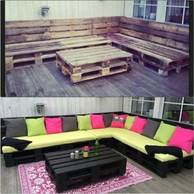 Black Pallet Sectional Spring Green Accents