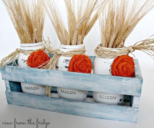 Dried Wheat Orange Crochet Jars