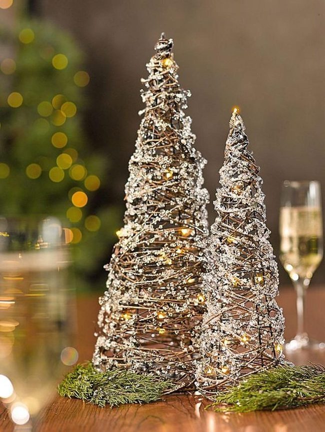 Frosted Twig Centerpieces Golden Light