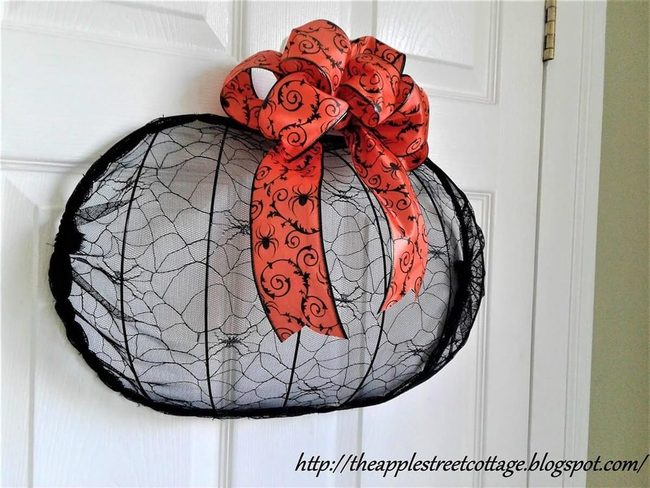 Wire Pumpkin Wreath Orange Bow
