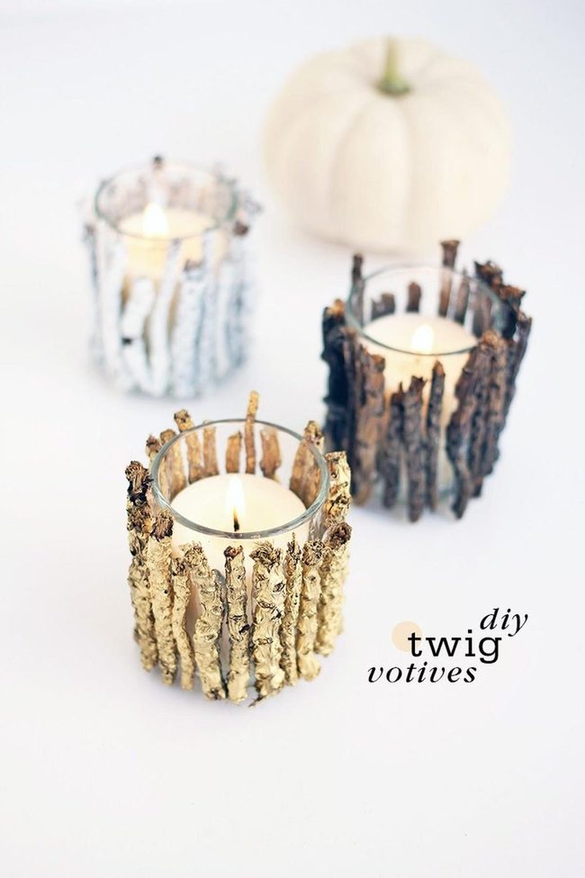 Twig-Wrapped Glass Autumn Holders
