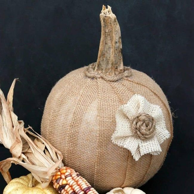 Burlap-Wrapped Pumpkins With Bows