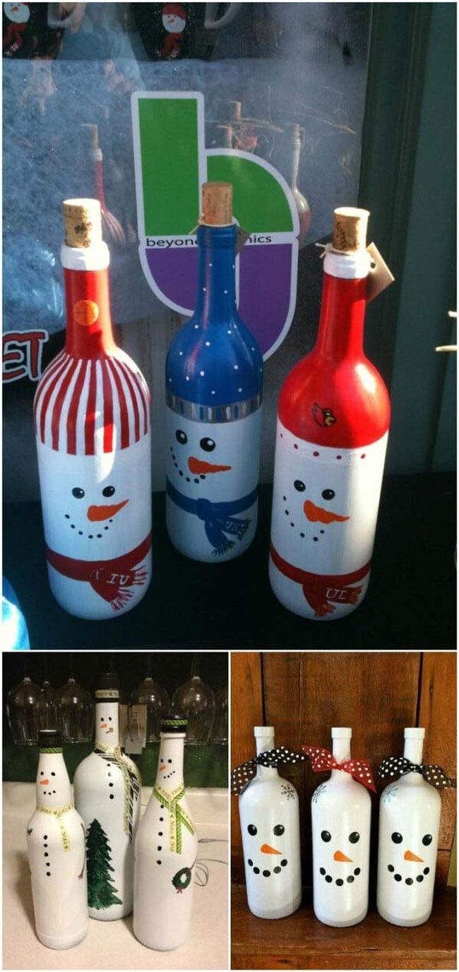 Snowmen Wine Bottle Figures