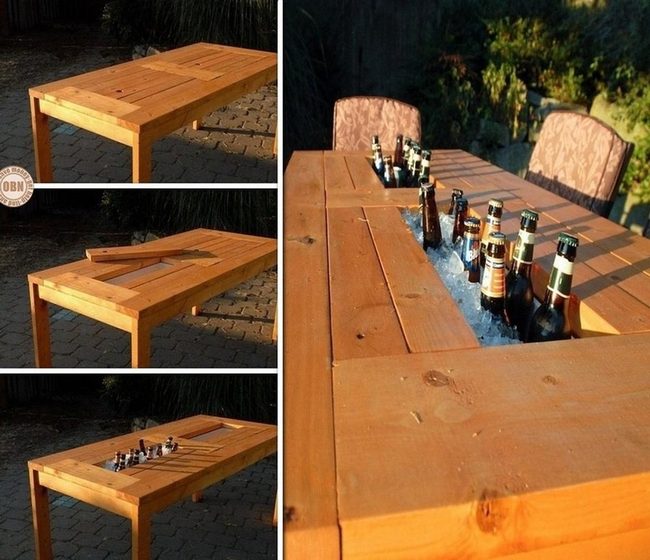 Wooden Table With Hidden Ice Cooler