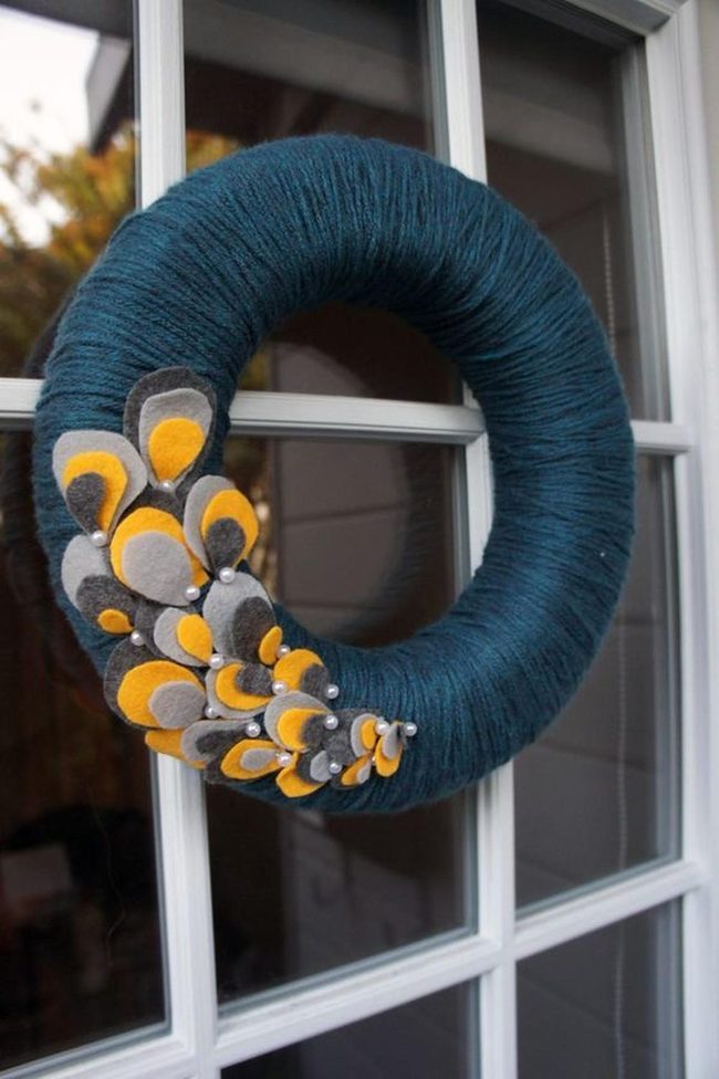 Teal Wrapped Yarn Door Statement